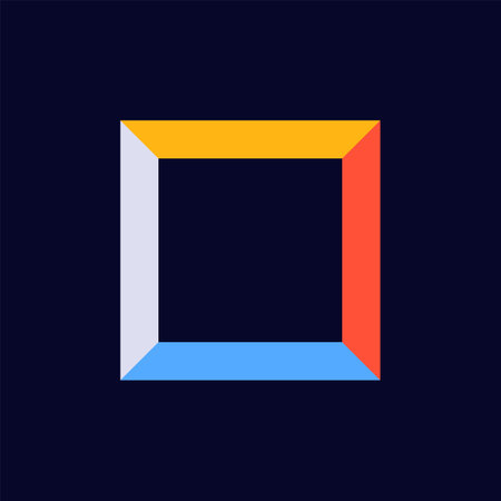 A square frame featuring four vibrant sides in yellow, red, blue, and gray, forming a geometric shape.のイラスト素材