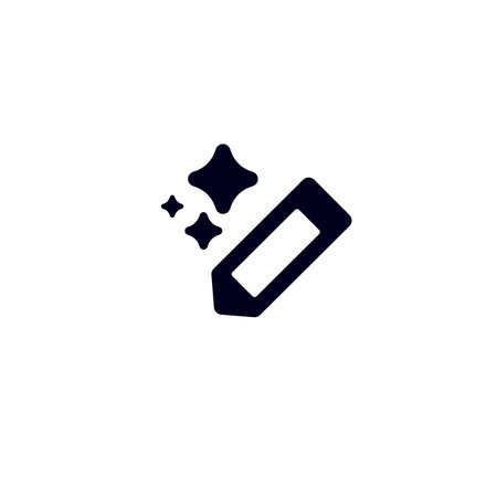 An artistic black and white icon that depicts a pencil with stars dazzlingly emerging from its tip,...
