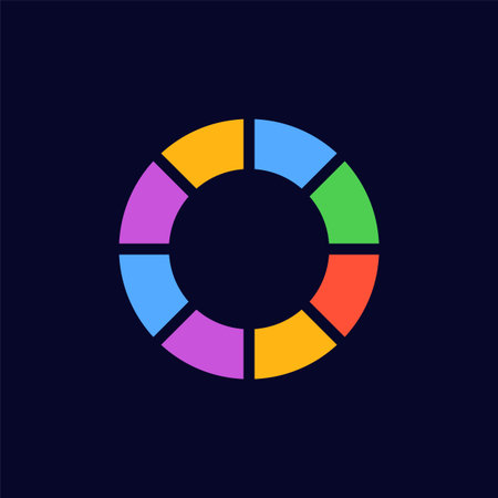 A black central circle is surrounded by five colorful segments forming a circular graphic design.