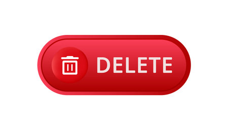 A red delete button with a white trash bin icon and text indicating removal or erasure of digital...
