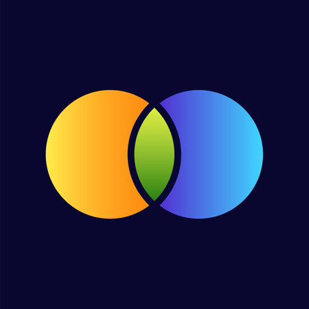 Vibrant venn diagram with three overlapping circles in orange green and blue hues forms the design.のイラスト素材