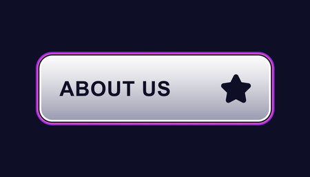 A sleek web button with about us text and star symbol, highlighted by a modern purple border.