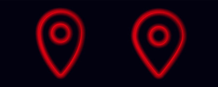 Two red location pins with glowing outlines and inner circles.のイラスト素材