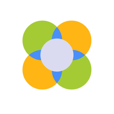 A unique design featuring colorful overlapping circles in orange, green, and blue shades.