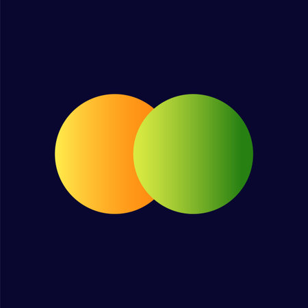 Two circles, one yellow and one green, overlap to form a venn diagram with distinct color shading.