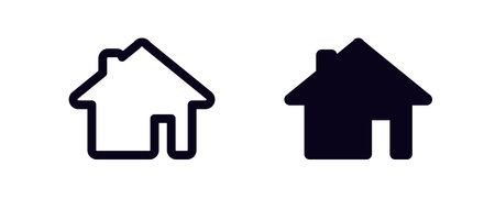Two house icons with minimalist design, featuring one outlined and one solid. ideal for apps and web.のイラスト素材