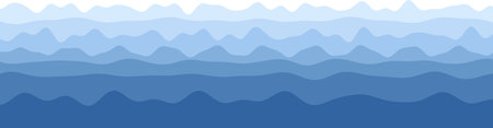 Abstract blue wave patterns in layers of various shades.のイラスト素材