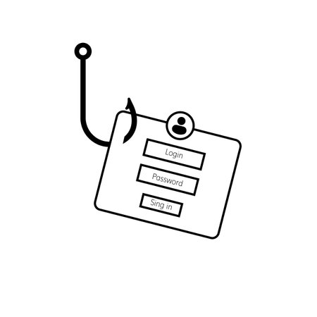 Image of a phishing concept depicting a hook and login prompt, highlighting online security risks.