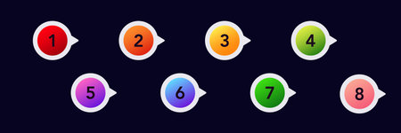 Bullet point designs with bright colors and numbers for clear steps in lists, guides, and charts.のイラスト素材