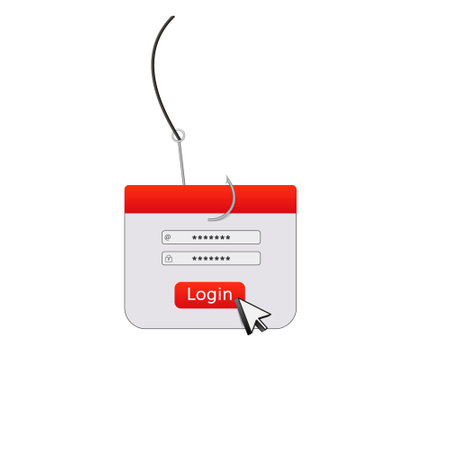 Illustration highlights online security risks with a fishing hook symbolizing phishing threats.のイラスト素材