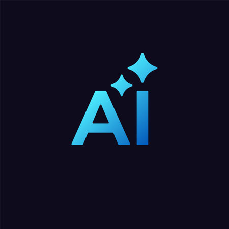 Ai symbol with glossy blue effect, bright accents, and sparkling elements symbolizing technology.のイラスト素材