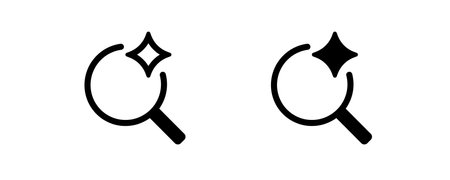 Artificial intelligence magnifying glass icons feature a stylized star accent in a minimal design.のイラスト素材