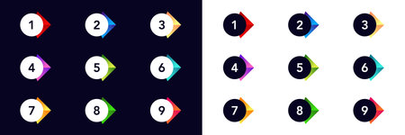 Set of colorful numbered bullet points designed for list markers, step icons, and presentations.のイラスト素材