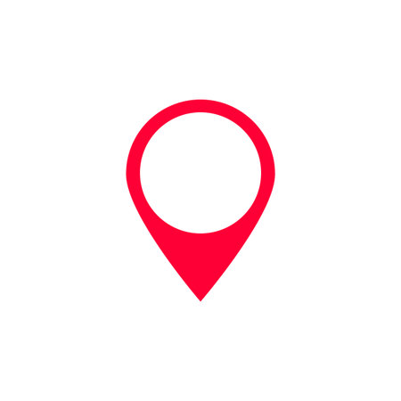 Red map pin icon symbolizes location and navigation, commonly used in digital maps and apps.のイラスト素材