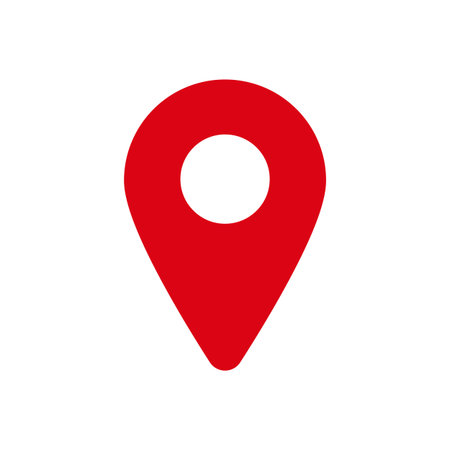 A simple red map pin icon on white. often used in gps navigation apps for indicating location.のイラスト素材