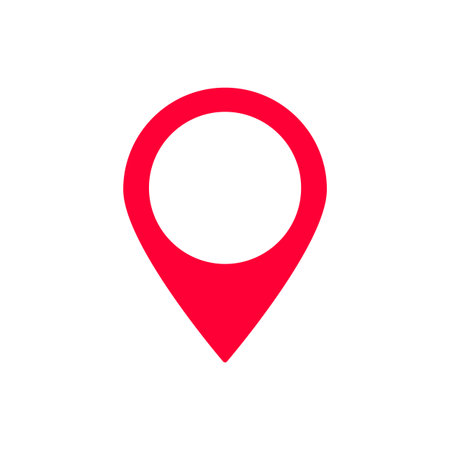 Simple red map pin icon with sharp teardrop shape, symbolizing a specific point or location.のイラスト素材