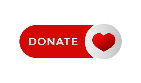 Red donate button with heart symbol symbolizes giving, charity, and compassion, encouraging...
