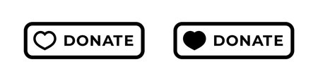 Two donate buttons featuring a heart icon beside the word donate, in simple black and white style.のイラスト素材