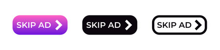 A set of three skip ad buttons in different colors, each featuring a clear arrow for navigation.