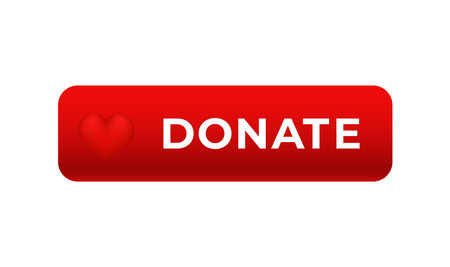 Red donate button featuring a heart icon used for online fundraising and charity campaigns.のイラスト素材