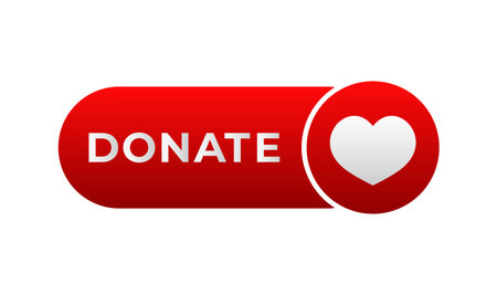 A vibrant red donate button featuring a white heart, designed for online giving and charity efforts.のイラスト素材