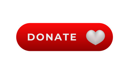 Bright red button featuring donate text and a heart icon, encouraging charity and support.のイラスト素材