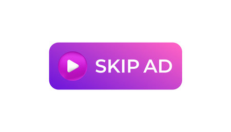 Gradient purple skip ad button featuring a play icon offers users a quick option to bypass advertisements.のイラスト素材