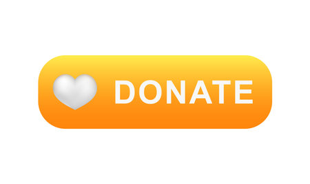 Yellow button features a white heart icon and bold letters that clearly spell out the word donate.のイラスト素材