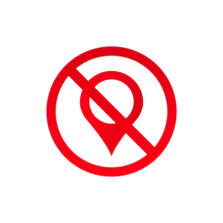 a red circle with a line across it covers a gps location icon, indicating restricted services.のイラスト素材