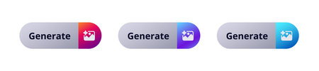 Three oval buttons with the word generate and icons in vivid gradient colors ranging from red to...