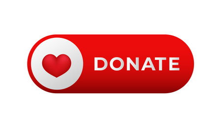 A red and white donate button featuring a heart symbol, perfect for emphasizing charitable actions.のイラスト素材