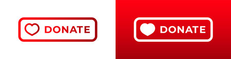 Donation button featuring a heart icon next to the word donate within a red bordered rectangle.のイラスト素材