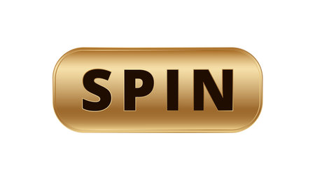 A rectangular gold button with black text reading spin. used for online games and interactive media.のイラスト素材