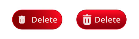 Two red buttons with a bin symbol and the word delete for easy removal actions in applications.のイラスト素材