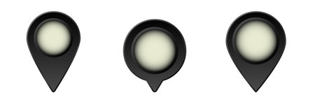 Three black location markers are aligned, showcasing a clean circular center in a simple design.のイラスト素材