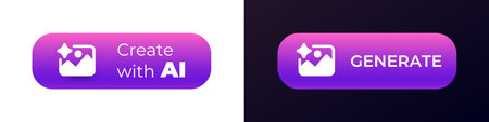 Two purple buttons display ai text with an icon. one button has a white background, the other dark.のイラスト素材