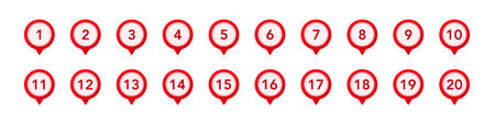 Red pointers are numbered from one to twenty, arranged in two straight, evenly spaced rows.のイラスト素材