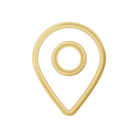 A golden map marker pin icon symbolizing navigation and location, designed for apps and maps.のイラスト素材