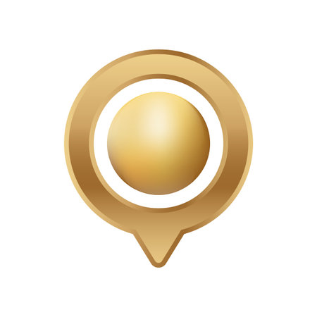 A shiny gold location pin with a round center and a glossy finish. the pin has a simple elegance.のイラスト素材
