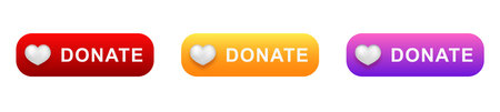 Three colorful buttons with heart icons for online donation and contribution actions.のイラスト素材