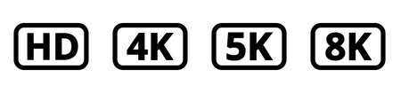 Comparison of hd, 4k, 5k, and 8k resolution icons.のイラスト素材