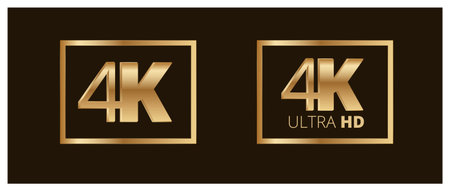 Golden 4k and 4k ultra hd logos on dark background.のイラスト素材