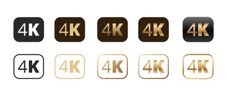 4k labels in black and gold designs for high-resolution display.のイラスト素材