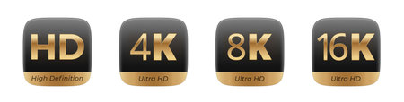 Hd, 4k, 8k, 16k high and ultra high definition resolution icons.のイラスト素材