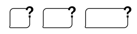 Set of three question mark speech bubbles in black outline.
