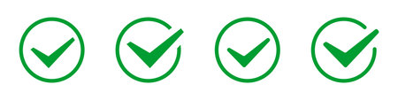 Green check mark symbols in circular frames.のイラスト素材