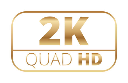 2k quad hd emblem in gold design featuring high definition display quality.のイラスト素材