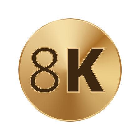 8k golden badge icon with glossy finish on white background.のイラスト素材