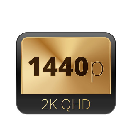 1440p 2k qhd icon: high-resolution display symbol with gold and black design.のイラスト素材