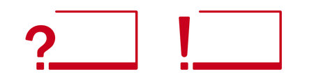 Red question and exclamation marks with rectangular frames.